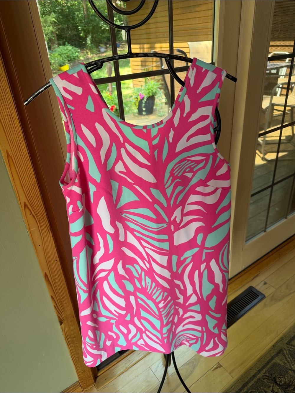 Lilly Pulitzer Sabrina Bright Pink & Aqua Tropical Leave Sz XS Sleeveless Dress
